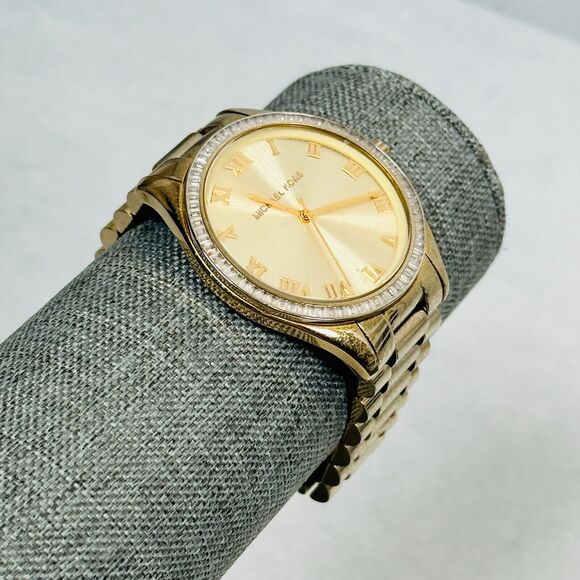 Michael Kors Watch Womens 40mm Crystal Bezel Gold Tone Blake New Battery - Picture 2 of 15